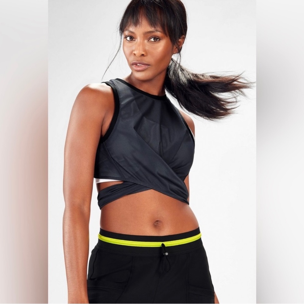 Fabletics Marissa Black Tie-Up Mesh Tank, NWT, XL